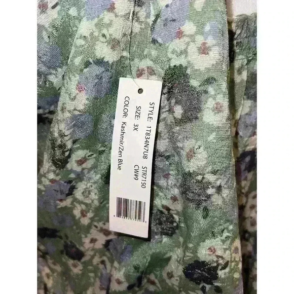 NWT Zac & Rachel Women's Size 3X Plus Floral Green Blouse - Picture 7 of 8